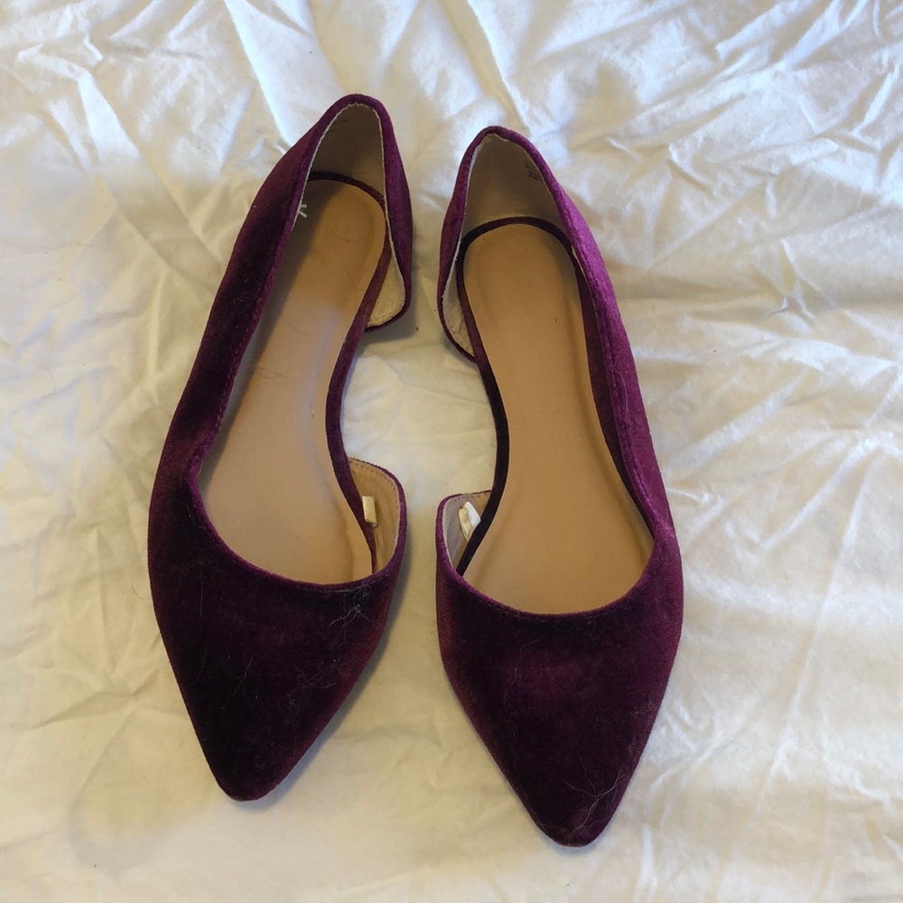 Burgundy velvet flats
